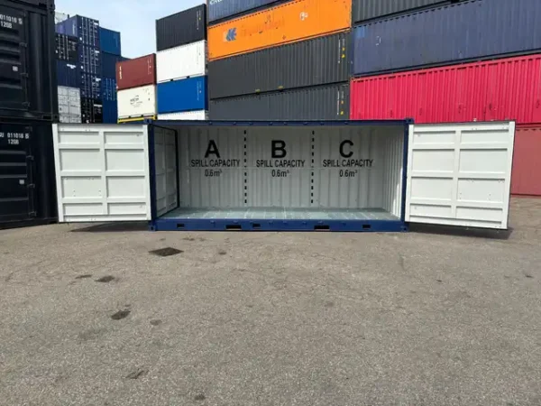 20OD200620RAL5013.webp 20-Fuß-Container mit offener Seite und Auffangwanne