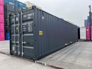 40ft-shipping-container-high-cube-double-door-new-grey-corner-right-front.jpg 40-Fuß High-Cube-Doppeltürcontainer