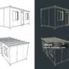 Stylized vector illustration of drawings of a container house Modifizierte 40-Fuß-Container für Airbnb, Büros und Wohnlösungen