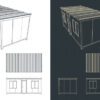 Stylized vector illustration of blueprints of a container house Modifizierte 40-Fuß-Container für Airbnb, Büros und Wohnlösungen